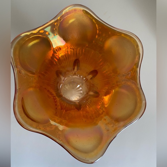 Imperial Glass Marigold Beaded Bullseye Carnival Glass Swung Vase Collectible - Picture 7 of 11